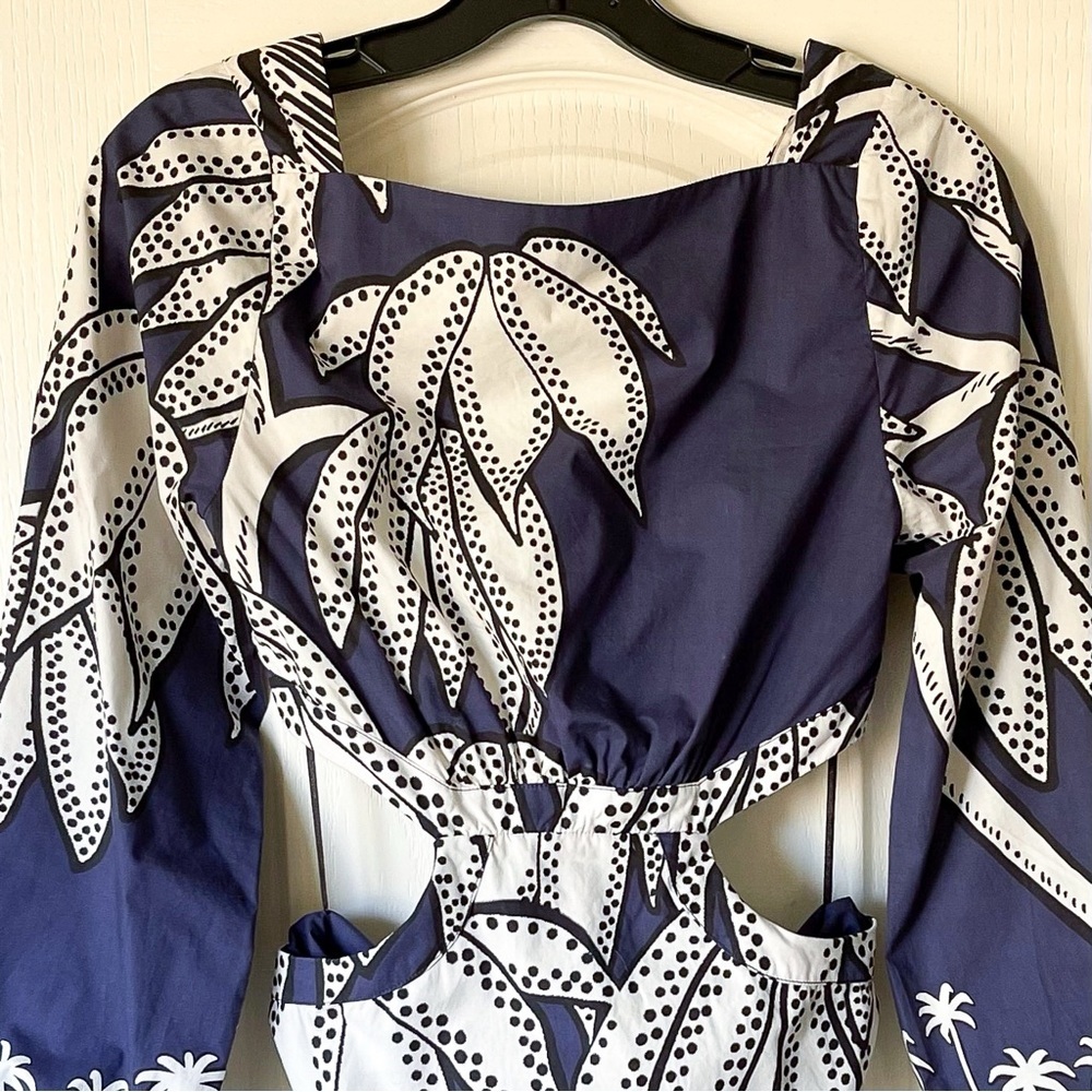 Johanna Ortiz Holistic Jungle Embroidered Midi Dress Navy Ecru 2 EUC - Picture 4 of 9